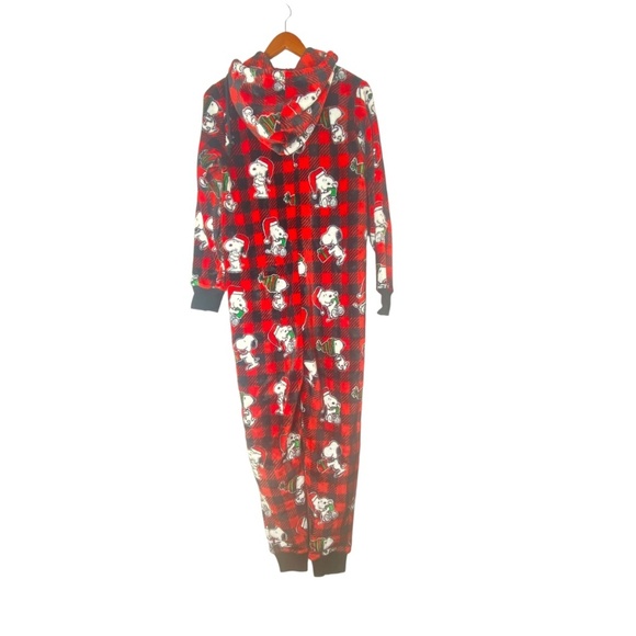 MUNKI MUNKI Peanuts Buffalo Plaid Hooded Pajamas One Piece S - Picture 2 of 6